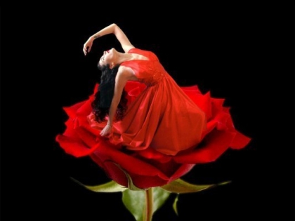 femme rouge sur fleur rouge