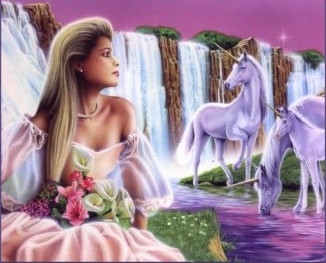 une f�e avec une licorne