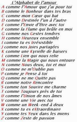 voici l'aphabet de l'amour ..aprenez la par ceour